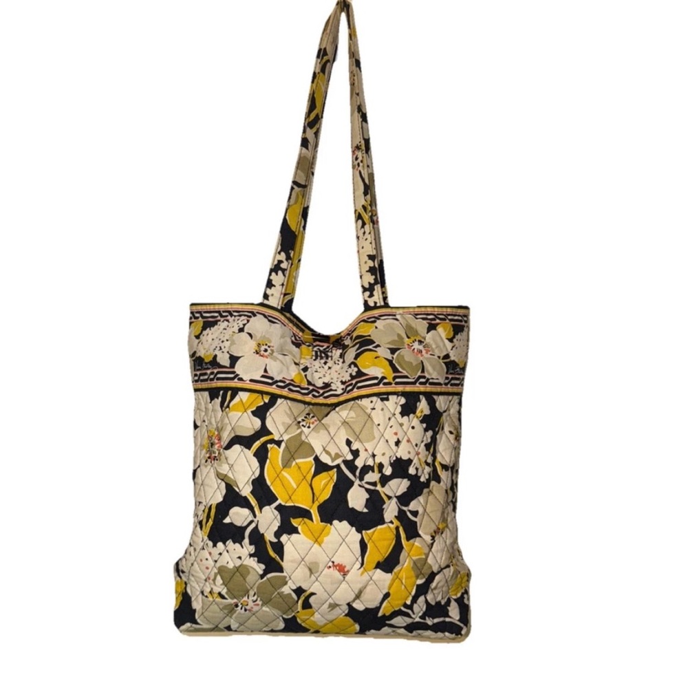 Floral Quilted Tote Bag - Yellow and Black